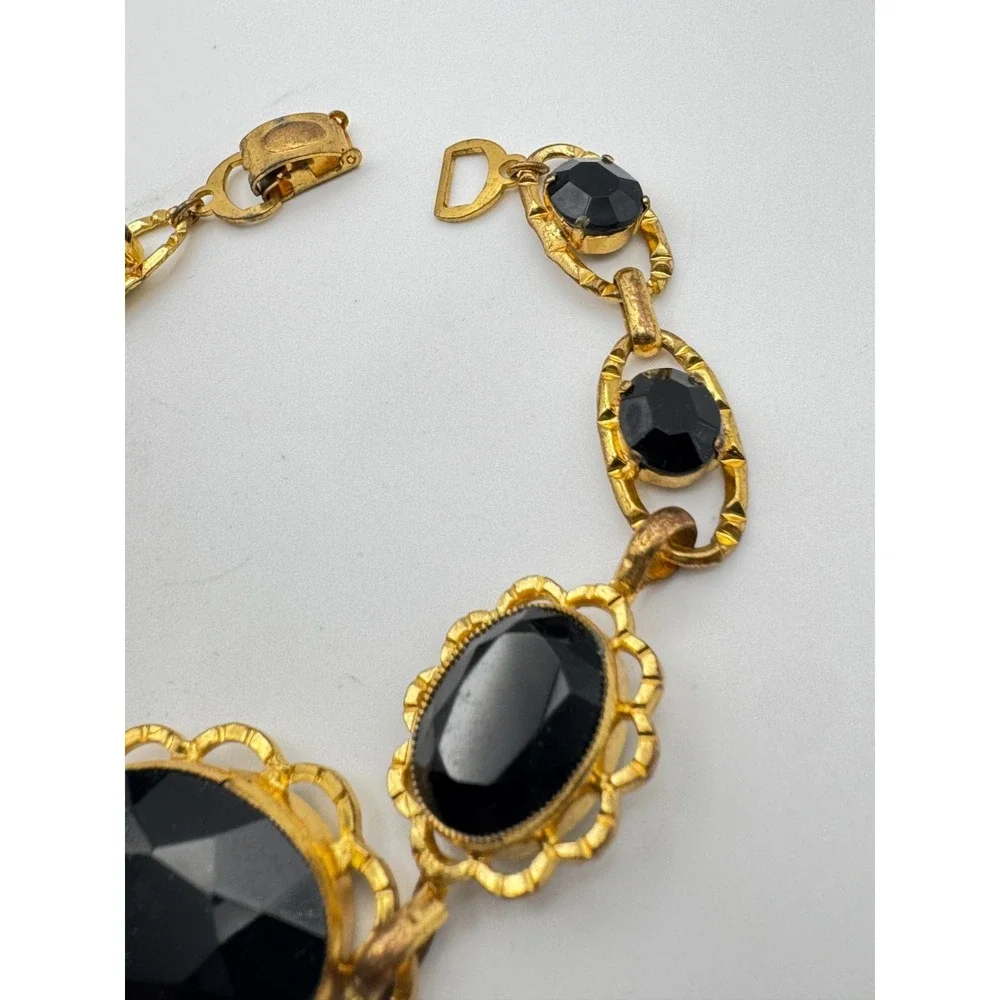Vintage  Victorian Revival Bracelet Black Faceted Graduated Scalloped Link